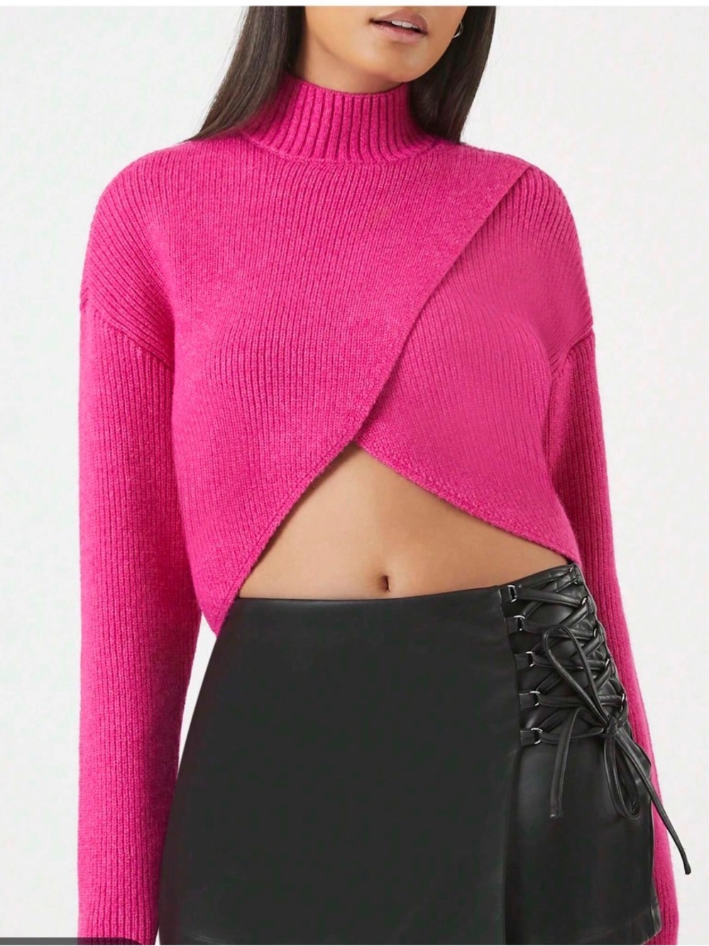Bright Fuchsia Ribbed Mock Neck Sweater